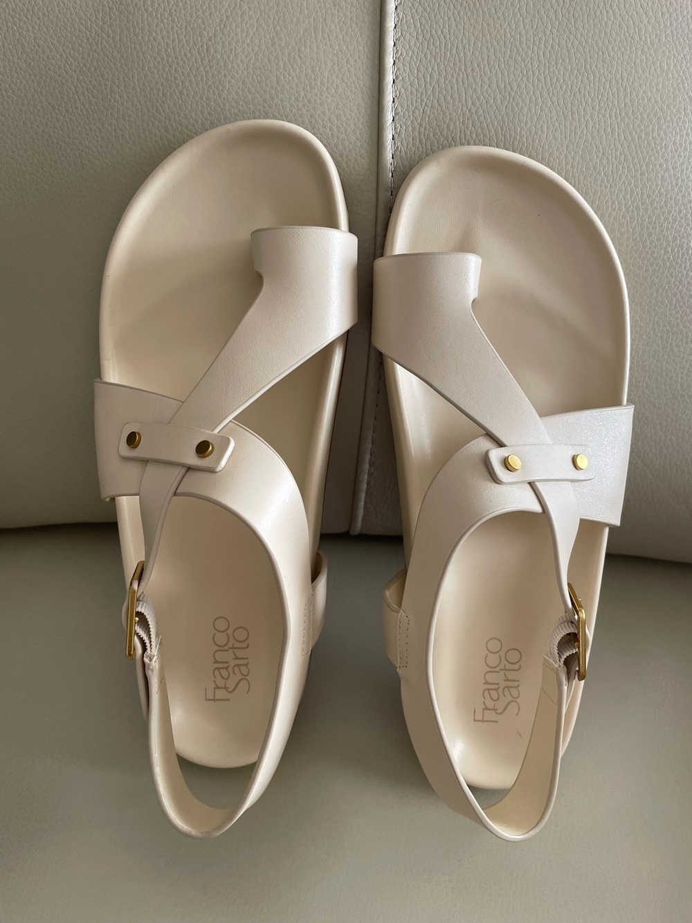 Franco Sarto Women’s Beige Strappy Slide Sandals